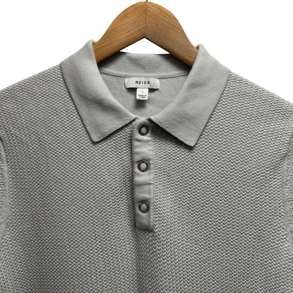 Reiss Mens Size Small Gray Taupe Textured Cotton Knit Snap Button Polo Shirt euc